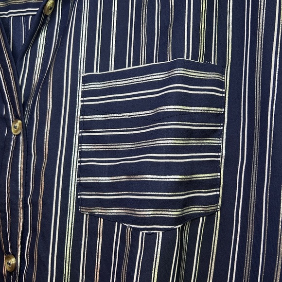 NWT Always Indigo Blue Stripped Button Up Womens Small Created In L.A - Picture 4 of 11